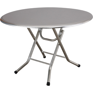 双层不锈钢折叠桌吃饭桌餐桌方桌桌子家用工业风圆形圆台80圆桌1m