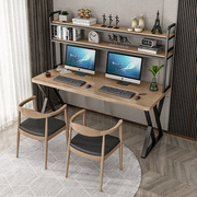 实木办公台式电脑桌家用卧室写字学习桌，单双人(单双人)书桌书架组合一体桌
