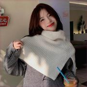 韩版秋冬季时尚围巾女高级感外搭套头围脖咖啡色百搭针织保暖披!