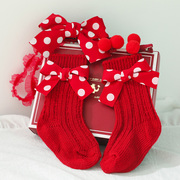 韩版圣诞袜儿童宝宝可爱女童秋冬季纯棉圣诞节过年红袜子套装礼盒