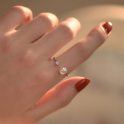 DIY配件 S925纯银小清新单钻开口戒指空托珍珠指环简约半成品银托