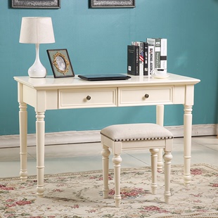 美式全实木书桌象牙白色，欧式电脑桌现代写字桌，办公桌梳妆台化妆桌