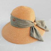 蝴蝶结草帽女夏季遮阳帽防晒帽可折叠海边沙滩帽子大檐草编太阳帽