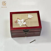 沐磁(movcyi)高档首饰盒实木带锁缂丝，非遗收纳盒红木珠宝盒