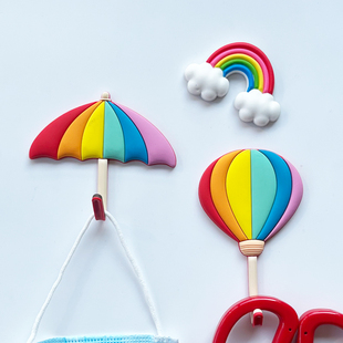 彩虹挂钩冰箱贴磁吸个性创意，热气球雨伞厨房侧面收纳磁性贴吸铁石