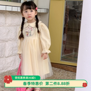 2024春季米白色可爱女，宝连衣裙韩国女童，娃娃领长袖公主裙