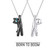 borntoboom超人猫咪项链，黑白猫银，情侣项链男女情人节送礼物