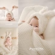 儿童摄影服装小兔叽主题，可爱白色兔子帽，宝宝满月百天周岁照拍照服