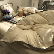 ins北欧简约纯色水洗棉床上四件套全棉纯棉文艺1.5m1.8米被套床单