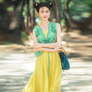 素萝蝶饶蒹葭 2023夏季原创设计两件套民族风刺绣中长连衣裙