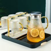 冷水壶玻璃轻奢凉水杯，家用锤纹耐高温茶壶大容量凉水壶套装