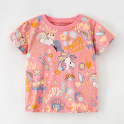 女童独角兽纯棉短袖T恤夏季薄儿童装宝宝可爱洋气圆领上衣2-8