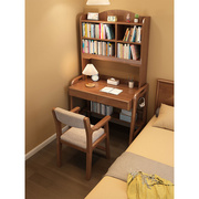 实木书桌书架组合电脑书柜，书桌一体桌，家用学生儿童松木卧室学习桌