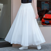 雪纺裙子高腰白色半身裙，女夏季a字裙舞蹈，裙小个子半裙下半身长裙
