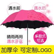 晴雨两用遇水开花防晒遮阳伞男女，黑胶防紫外线，手动太阳伞三折叠伞