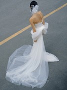 速发新娘婚纱礼服蝴蝶结拖尾纱长款可拆卸白色黑色颜色婚纱配饰