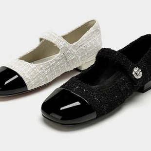 平底鞋2023夏季浅口女士气质圆头，玛丽珍单鞋白月光(白月光)拼色低跟鞋