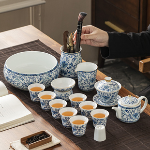 青花瓷整套功夫茶具办公客厅泡，茶碗沏茶壶三才，盖碗茶杯套装礼盒装