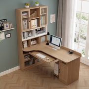 全实木转角电脑桌书桌书架组合一体约家用卧室学生儿童学习桌子