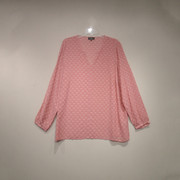 复古小圆点波点优雅v领粉红色，长袖雪纺衬衫，女春秋套头雪纺衫