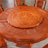 新中式实木餐桌椅组合带转盘，圆桌古典橡木桌子，仿古雕花实木圆餐桌