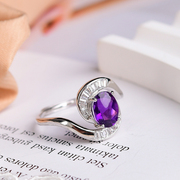 天然紫水晶纯银戒指 活口镶嵌 Y1999