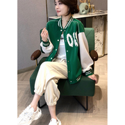 绿色休闲棒球服短外套女韩版拼接小个子宽松夹克2024春季欧货