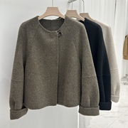 短款双面羊绒大衣，2023年秋冬圆领单排扣韩版小个子，羊毛外套女