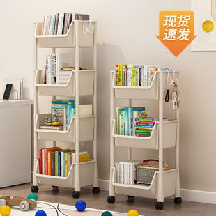 可移动书架置物架儿童玩具收纳架多层家用小推车带，轮落地简易书柜
