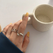韩国s925银戒指女时尚个性，复古泰银链条食指戒拼接几何指环手饰