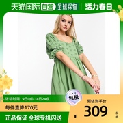 香港直邮潮奢asos女士curve设计刺绣迷你缝线浅卡其色罩衫连衣