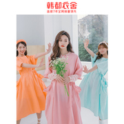 2023夏季韩版女装学生闺蜜宽松显瘦纯色中长款连衣裙