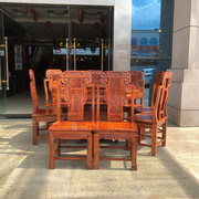 红木家具缅甸花梨木雕花，象头圆餐桌餐台，饭台正宗国标红木大果紫檀