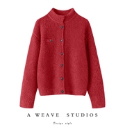 一万个!大红色100%山，羊绒衫毛巾圈，加厚毛衣开衫女宽松外套