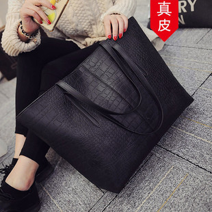 香港真皮托特包黑色大包女包2022大容量单肩手提包包