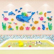 婴儿游泳馆卡通海洋动物墙贴画，学校幼儿园楼梯环创主题，文化墙装饰