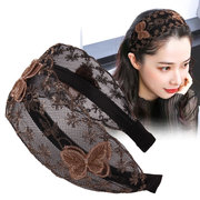 发箍韩国宽边蝴蝶结遮白发带齿妈妈，网红蕾丝发带，压发卡发夹头箍女