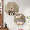 新中式花鸟挂画八边形，复古餐厅装饰画沙发，背景墙挂画禅意简约壁画