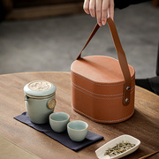 汝窑旅行茶具套装便携简约陶瓷，快客杯一壶二杯户外露营泡茶器茶杯