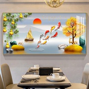 餐厅墙面装饰画歺厅客厅背景墙挂画饭厅餐桌轻奢高级感九鱼图壁画