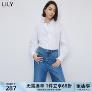 lily2024春女装别致荷叶，花边浪漫时尚都市通勤长袖垂感白衬衫
