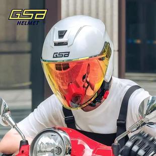 gsb263摩托车头盔四分之三机车赛车复古双镜片半盔男女34盔夏季