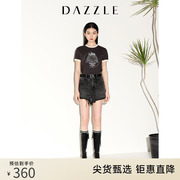 DAZZLE地素奥莱 春夏黑色小众做旧毛边设计感休闲牛仔短裤女