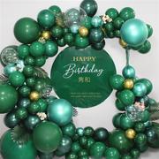 双层墨绿色主题圆形乳胶气球链，店铺周年装饰开业派对户外汽球布置