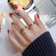 可调大小韩版钛钢镂空开口戒指女潮时尚网红抖音食指环不掉色