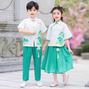 儿童演出服男童夏装套装中国风，六一小学生表演国学幼儿园汉服女童