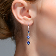 晶柜耳环女长款气质蓝色水晶耳扣欧美流苏时尚个性耳饰品耳钉简约
