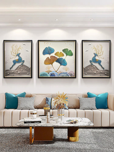 手工立体实物三联画3d绕线客厅装饰画，现代简约沙发背景墙壁画银杏