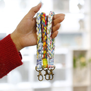 彩虹多彩色手腕带钥匙扣 外贸时尚便携手工编织钥匙圈