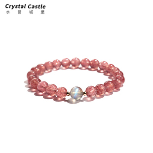 crystalc招桃花天然草莓晶手链，女生灰月光石粉水晶手链手串礼物